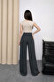 High Waist Wide Leg Trousers with Internal Elastic and Grass Detail 8908 - 5