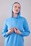 Blue Hooded Dress with Hidden Pocket Detail - 3