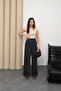 High Waist Wide Leg Trousers with Internal Elastic and Grass Detail 8908 - 4