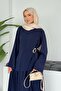 Rose Buckle Skirt Suit Navy Blue - 4