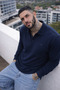 Men's Large Size Navy Blue Polo Long Sleeve T-Shirt - 4