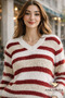 Women's V-Neck Bearded Striped Comfortable Soft Standard Size 36-40 Size Matching Stylish Sweater