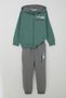 Boys' Tracksuit Set with Hood, Letter Print, Pockets, Ages 8-14, Emerald Green