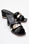 Women's Heeled Slippers Black Snake Pattern