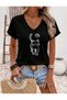 Paw Cat Printed Women's Oversized V-Neck T-Shirt