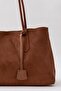 Hazel Tan Soft Suede Textured Large Size Wide Volume Women's Tote Shoulder Bag - 6