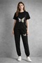 Oversize T-Shirt with Butterfly Print and Elastic Cuffs Sweatpants Set Cotton