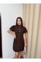 Women's Brown Mandarin Collar Button Detail Short Dress - 2