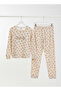 Women's Teddy Bear Printed Waffle Fabric 100% Cotton Pajama Set - 6