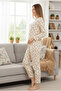 Women's Teddy Bear Printed Waffle Fabric 100% Cotton Pajama Set - 3