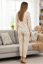 Women's Teddy Bear Printed Waffle Fabric 100% Cotton Pajama Set - 4
