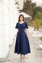 Dark Blue Women's Elegant V-Neck Dress with Cape and Shoulder Detail, Suitable for Special Events - 7