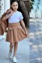 Girl's Gold Button Detailed, Ruffled Edges, Combed Cotton Jacket, Pleated Cut, Sand Color Skirt Set - 4