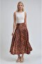 High Waist Brown Gold Checkered Patterned Pleated Midi Skirt 4084 - 6