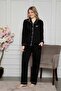 Women's White Piped Shirt Collar Button-Front Pocketed Long Sleeve Transitional Cotton Lycra Pajama Set - 2
