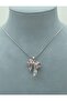 Silver Color Sword Motif Pink Stone Stainless Steel Necklace - 3