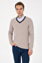 Men's Regular Fit V-Neck Stone Sweater 50308336-Vr049