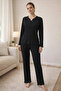 Cotton Bow Detail Ribbed Thick Long Sleeve Pajama Set - 2