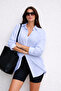 Women's Blue Striped Oversize Long Sleeve Shirt - 3
