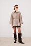 Women's Belted Cashmere Poncho Cold Coffee Mocha with Fur Collar - Sevde Ugur - 2