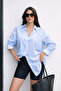 Women's Blue Striped Oversize Long Sleeve Shirt - 2