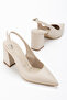Women's Classic Heeled Pointed-Toe Shoes Beige Leather - 3