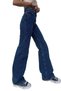 Bloomy Young Girl Dark Blue High Waist Lycra Comfortable 90's Wide Leg Jeans Pants - 3