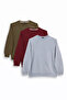 Men's 3-pack khaki-burgundy-grey relaxed fit comfortable cut 100% cotton 2-thread crew neck sweatshirt