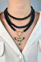 Gold Phoenix Triple Pearl Necklace - Black