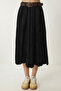 Belted Pleated Long Suede Skirt Ldp0092 Black - 3