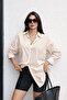 Women's Brown Striped Oversize Long Sleeve Shirt - 2