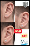 3 Piece Square Stone Unisex Steel Earring Set |   3mm 4mm 5mm |   Silver Color - 4