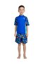 Boys Kids Rashguard Short Sleeve - Blue Playing Dinos - 4