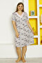 Women's Plus Size Patterned Lycra Satin Detailed and Lace Short Sleeve Nightgown - 2