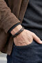 Men's Leather Bracelet with Magnetic Lock Black Brown Wrapped Leather Bracelet - 2