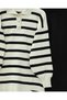 Polo Collar Striped Knitwear Tunic Trousers Set - Black - 4