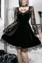 Black Vintage Gothic Lace Sleeve Bow Velvet Dress