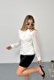 Shirt Collar Button Detailed Sleeves Chiffon Blouse Ecru