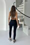 Women's Black Denim Look High Waist Slimming Leggings - 5