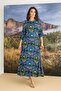 Arias Closet 100% Viscose Floral Patterned Three Quarter Sleeve Satin Dress - 2