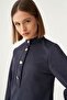 Navy Blue-Gold Buttoned Suede Tunic - 5