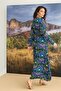 Arias Closet 100% Viscose Floral Patterned Three Quarter Sleeve Satin Dress - 5