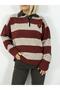 Zr95 Polo Collar, Heart Embroidery, Striped Knitwear - 2