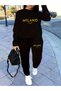 Women's Printed Crew Neck Top Jogger Bottom Tracksuit Set - 2