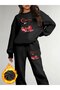 Cherry Printed Crew Neck Sweatshirt Jogger Bottom Tracksuit Set Oversize