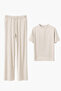 Beige Oversize Women's Tracksuit Top and Bottom Set - 3