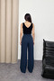 High Waist Wide Leg Trousers with Internal Elastic and Grass Detail 8908 - 4