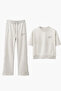 White Oversize Embossed Print Women's Tracksuit Bottom and Top Set - 3