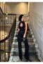 Women's Stone-Embellished High-Waisted Palazzo Fit Stretch Fabric Jeans - 7