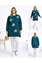Women's Petrol Blue Slit Tunic with Floral Accessories
